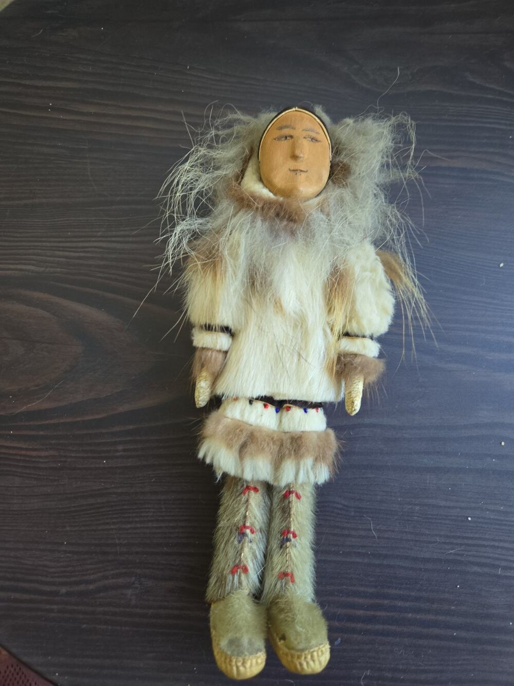 Vintage Eskimo Inuit Doll, Fur, Beading Folk Art Face